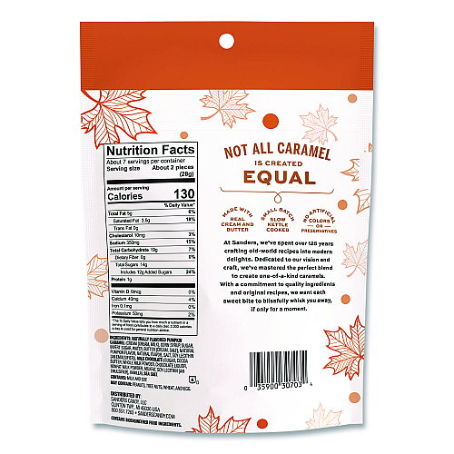 Sanders Small Batch Wonders Pumpkin Spice Milk Chocolate Sea Salt Caramels, 7 oz Packet (MRY30703)