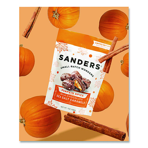 Sanders Small Batch Wonders Pumpkin Spice Milk Chocolate Sea Salt Caramels, 7 oz Packet (MRY30703)