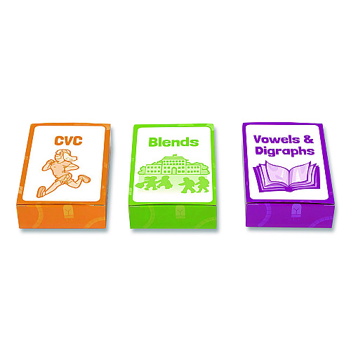 Junior Learning Inc Decoding Flashcards: Blend Patterns, CVC Words, Vowels/Digraphs, Grades K to 1, Assorted Colors, Three Decks of 54 Cards (211)