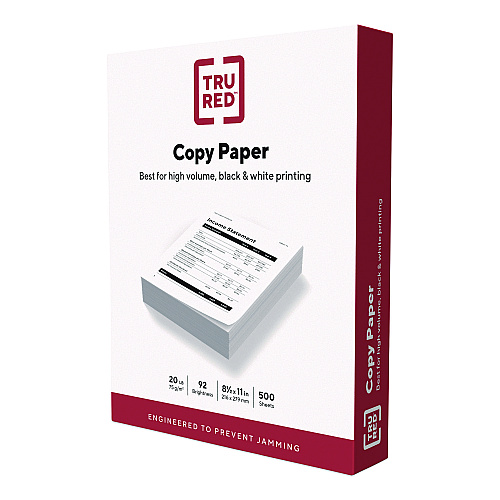 TRU RED Copy Paper, 92 Bright, 20 lb Bond Weight, 8.5 x 11, 600 Sheets/Ream, 6 Reams/Carton (TR62091)
