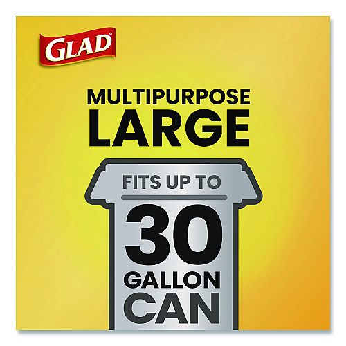 Glad Large Quick-Tie Trash Bags, Tie-Flap, 30 gal, 0.81 mil, 30 x 33, Black, 10 Bags/Box, 12 Boxes/Carton (00079CT)