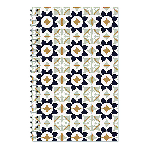 House of Doolittle Recycled Non-Dated Monthly/Weekly Planner, Flower Tiles, Tan/Black/White Cover, Undated (212145)
