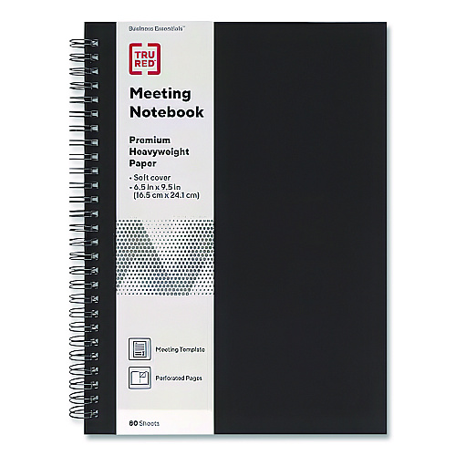 TRU RED Wirebound Soft-Cover Business-Meeting Journal, Meeting-Minutes/Notes Format, Black Cover, (80) 9.5 x 6.5 Sheets (24377308)