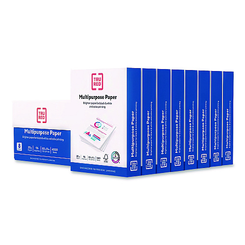 TRU RED Color Printer Paper, 96 Bright, 20 lb Bond Weight, 8.5 x 11, 500 Sheets/Ream, 8 Reams/Carton (24401981)
