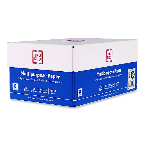 TRU RED Color Printer Paper, 96 Bright, 20 lb Bond Weight, 8.5 x 11, 500 Sheets/Ream, 8 Reams/Carton (24401981)
