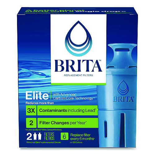 Brita Elite Replacement Water Filters for Pitcher and Dispensers, 2 Filters/Box, 12 Boxes/Carton (36247CT)