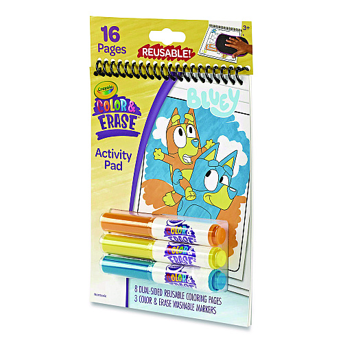 Crayola Bluey Color and Erase Reusable Activity Pad, Includes Three Markers, Ages 3 and Up, 16 Pages (811531)