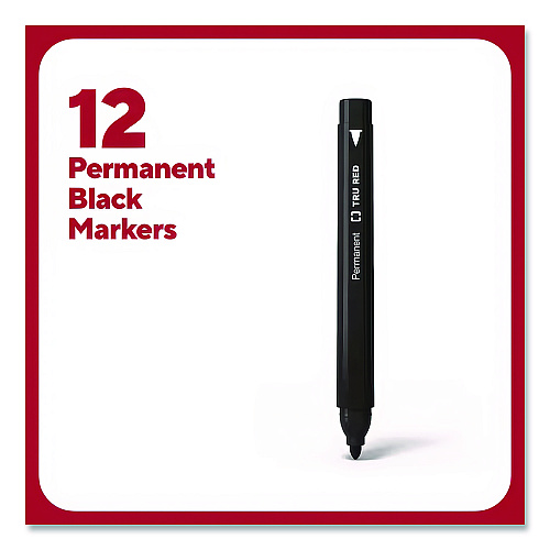 TRU RED Permanent Marker, Pen-Style, Fine Bullet Tip, Black, Dozen (24376656)