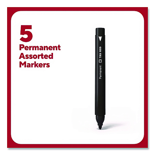 TRU RED Permanent Marker, Pen-Style, Fine Bullet Tip, Assorted Colors, 5/Pack (24376606)