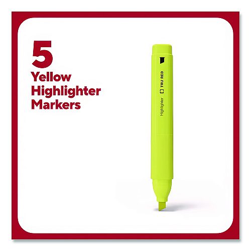 TRU RED Tank Style Chisel Tip Highlighter, Yellow Ink, Chisel Tip, Yellow Barrel, 5/Pack (24376623)