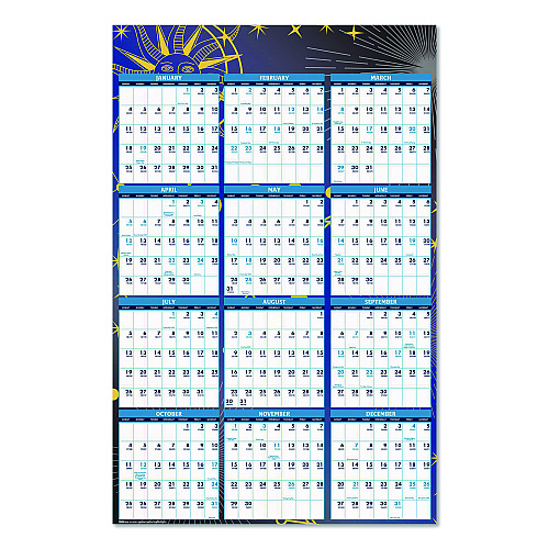 House of Doolittle Recycled Stargazer Laminated Wall Planner, Celestial Artwork, 24 x 37, White/Blue/Gold Sheets, 12-Month (Jan to Dec): 2026 (3971)