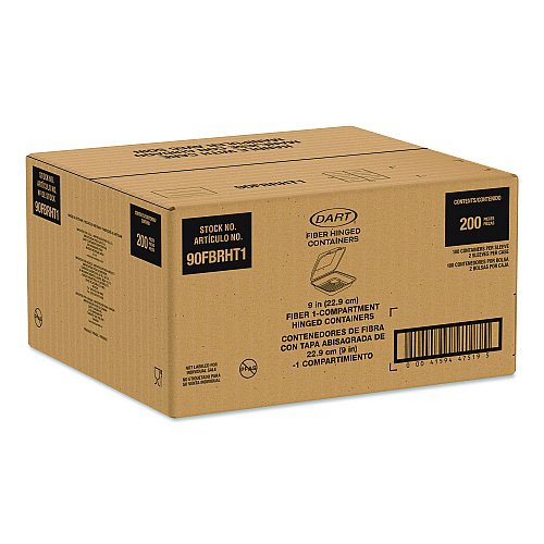Dart Compostable Molded Fiber Hinged Trays, ProPlanet Seal, 9.14 x 9 x 2.98, Natural, 200/Carton (90FBRHT1)