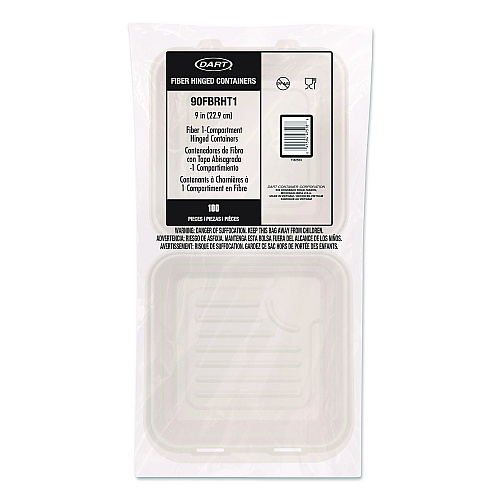 Dart Compostable Molded Fiber Hinged Trays, ProPlanet Seal, 9.14 x 9 x 2.98, Natural, 200/Carton (90FBRHT1)