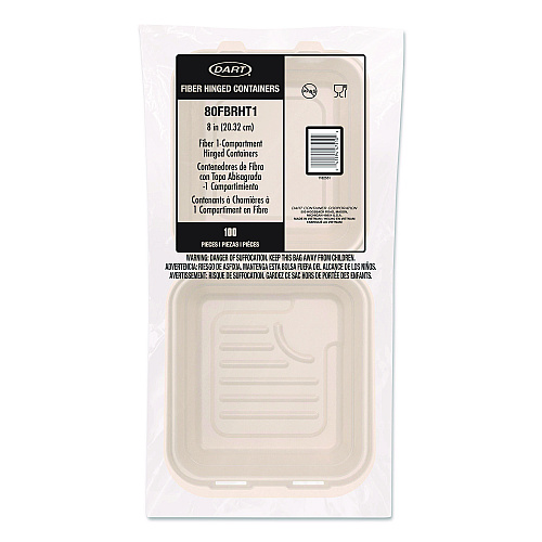 Dart Compostable Molded Fiber Hinged Trays, ProPlanet Seal, 8.65 x 7.94 x 2.98, Natural, 200/Carton (80FBRHT1)