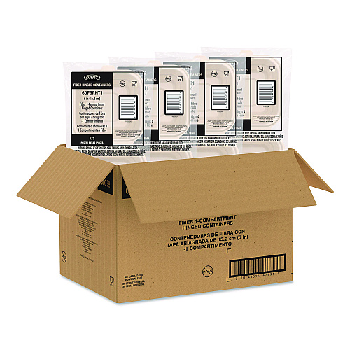 Dart Compostable Molded Fiber Hinged Trays, ProPlanet Seal, 6.12 x 5.87 x 3.1, Natural, 500/Carton (60FBRHT1)