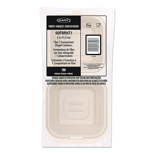 Dart Compostable Molded Fiber Hinged Trays, ProPlanet Seal, 6.12 x 5.87 x 3.1, Natural, 500/Carton (60FBRHT1)