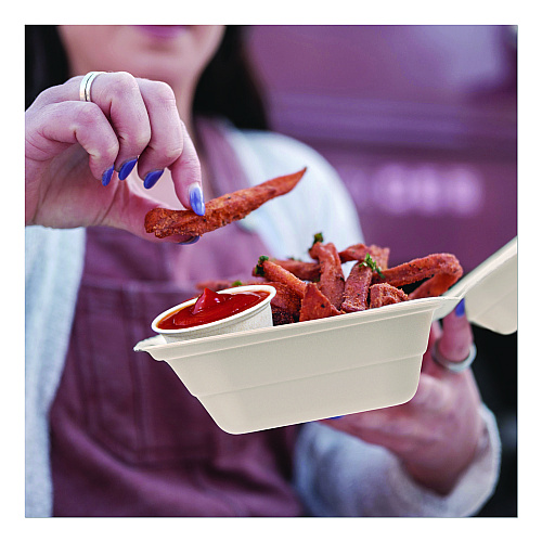 Dart Compostable Molded Fiber Hinged Trays, ProPlanet Seal, 6.12 x 5.87 x 3.1, Natural, 500/Carton (60FBRHT1)