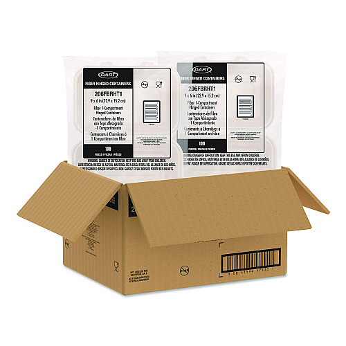 Dart Compostable Molded Fiber Hinged Trays, ProPlanet Seal, 6.41 x 9.22 x 3, Natural, 200/Carton (206FBRHT1)