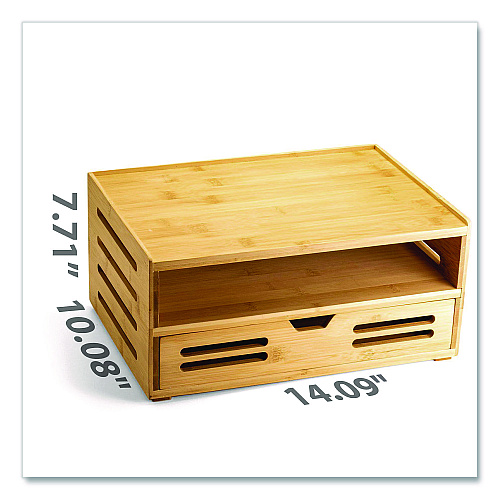 Officemate Bamboo Stackable Document Organizer with Drawer, 2 Sections, Letter Size Files, 14.09" x 10.08" x 7.7", Brown (71005)