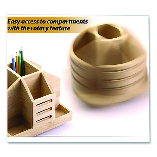 Officemate Bamboo Rotary Organizer, 9 Compartments, 8.85 x 8.82 x 7.4, Brown, Bamboo (71007)