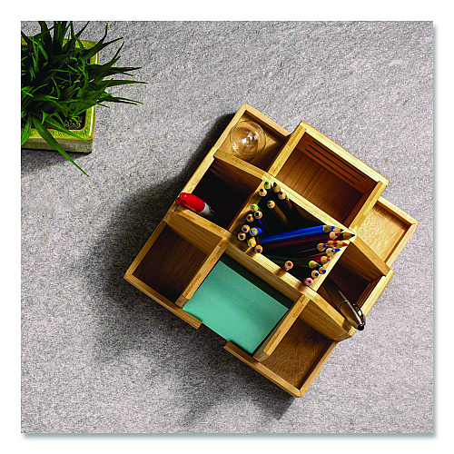 Officemate Bamboo Rotary Organizer, 9 Compartments, 8.85 x 8.82 x 7.4, Brown, Bamboo (71007)