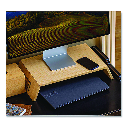 Officemate Bamboo Desktop Monitor Stand, For 16" Monitors, 17.56 x 12.44 x 2.64, Brown, Supports 20 lbs (71008)