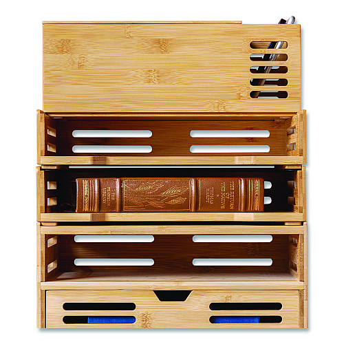 Officemate Bamboo Stackable Desktop Document Trays, 2 Sections, Letter Size Files, 14.09" x 10.47" x 4.4", Brown, 2/Pack (71004)