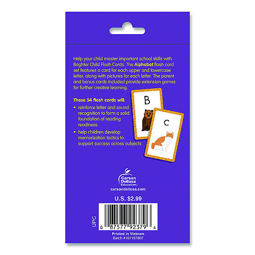 Carson-Dellosa Alphabet Flash Cards, 3.25 x 5.25, Assorted Colors, 54 Cards (0769646794)