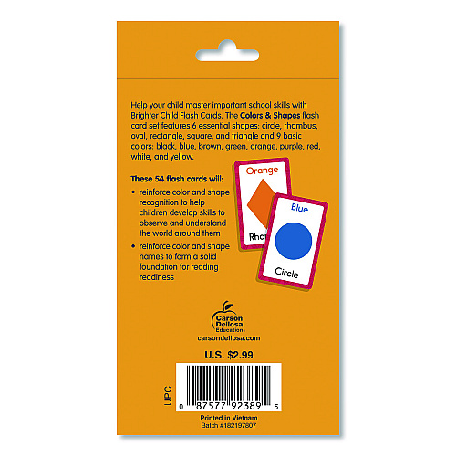 Carson-Dellosa Colors and Shapes Flash Cards, 3.25 x 5.25, Assorted Colors, 54 Cards (0769646891)