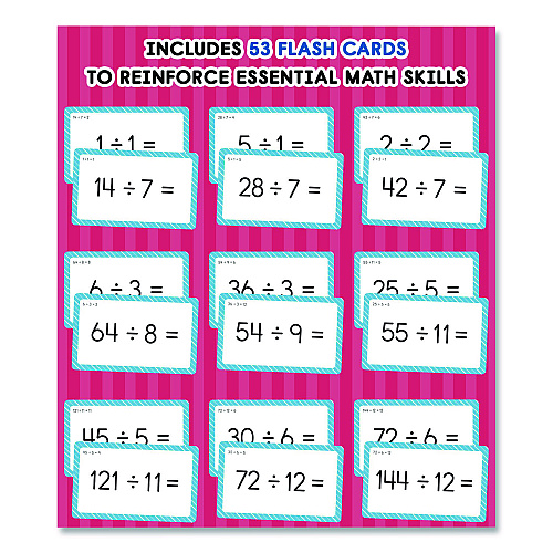 Carson-Dellosa Division 0 to 12 Flash Cards, 3.25 x 5.25, Assorted Colors, 54 Cards (0769677231)