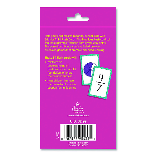 Carson-Dellosa Fractions Flash Cards, 3.25 x 5.25, Assorted Colors, 54 Cards (0769677339)