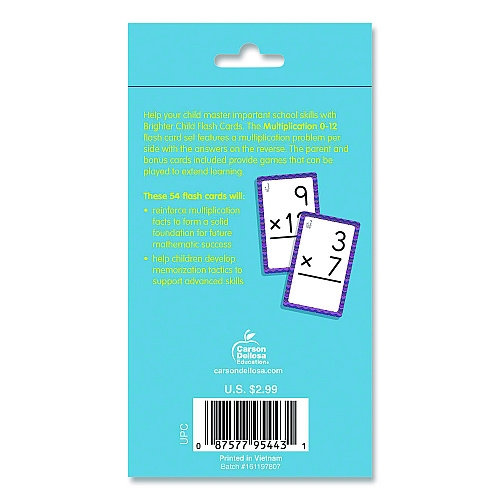 Carson-Dellosa Multiplication 0 to 12 Flash Cards, 3.25 x 5.25, Assorted Colors, 54 Cards (0769677436)
