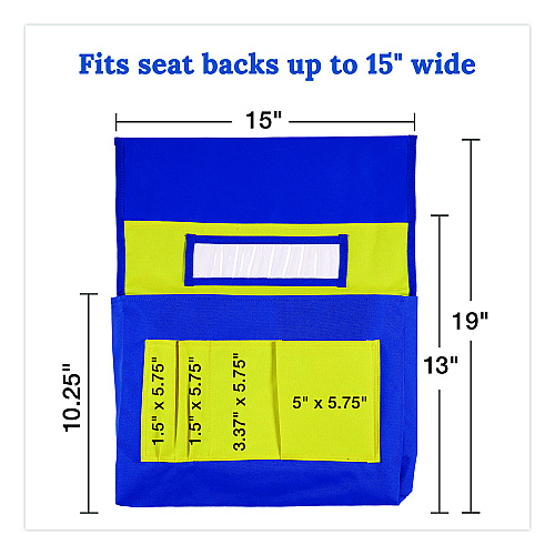Carson-Dellosa Chairback Buddy for Student Chairs with a Back Width Up to 15", Medium, 15 x 1.5 x 19, Fabric, Blue/Yellow (158036)