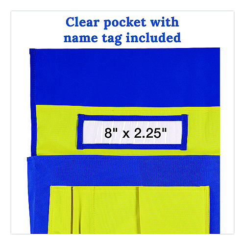 Carson-Dellosa Chairback Buddy for Student Chairs with a Back Width Up to 15", Medium, 15 x 1.5 x 19, Fabric, Blue/Yellow (158036)