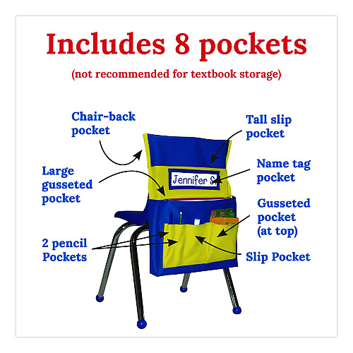 Carson-Dellosa Chairback Buddy for Student Chairs with a Back Width Up to 15", Medium, 15 x 1.5 x 19, Fabric, Blue/Yellow (158036)