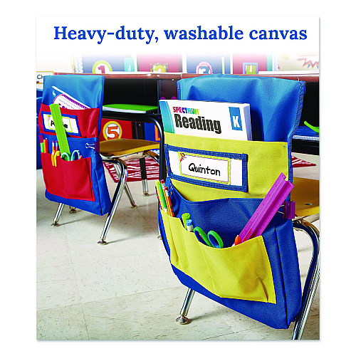 Carson-Dellosa Chairback Buddy for Student Chairs with a Back Width Up to 15", Medium, 15 x 1.5 x 19, Fabric, Blue/Yellow (158036)