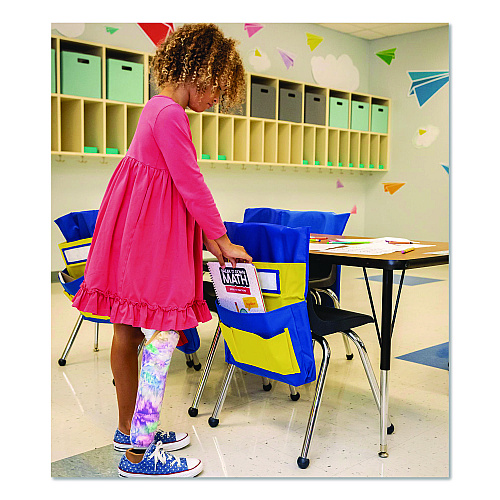Carson-Dellosa Chairback Buddy for Student Chairs with a Back Width Up to 15", Medium, 15 x 1.5 x 19, Fabric, Blue/Yellow (158036)