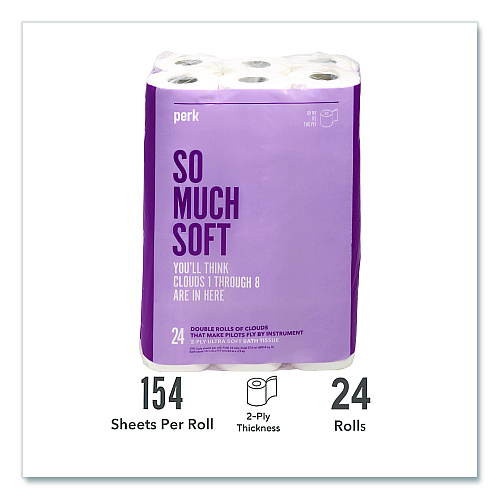 Perk Ultra Soft Two-Ply Standard Toilet Paper, Septic Safe, White, 154 Sheets/Roll, 24 Rolls/Pack (24380328)