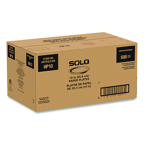 SOLO Compostable Paper Dinnerware, ProPlanet Seal, Plate, 10" dia, White, 500/Carton (HP10W)