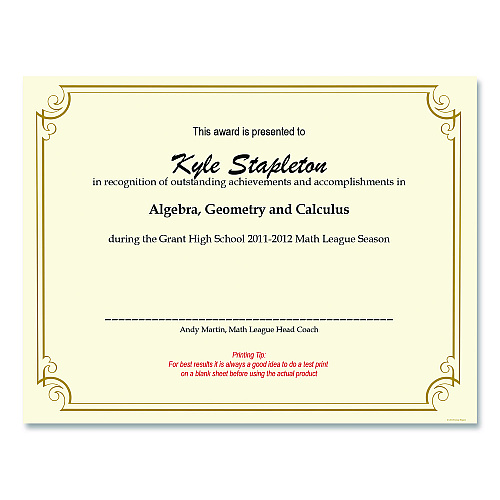 Great Papers! Golden Scroll Frame Foil Certificate, 11 x 8.5, Beige with Gold Scroll Border, 12/Pack (2011859)