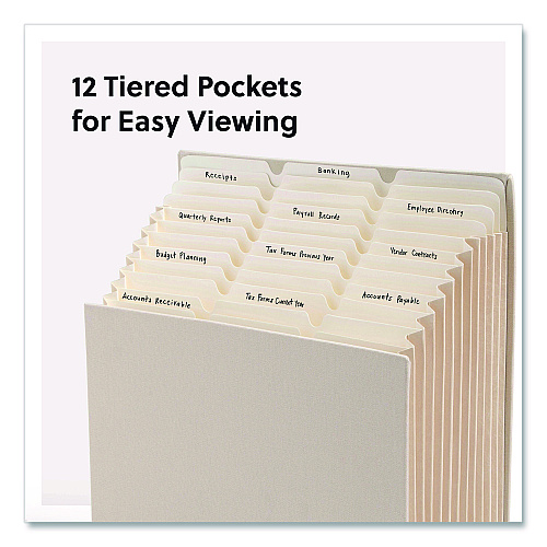 Smead Stadium File, 10.5" Expansion, 12 Sections, 1/3-Cut Tabs, Letter Size, Beige (70226)