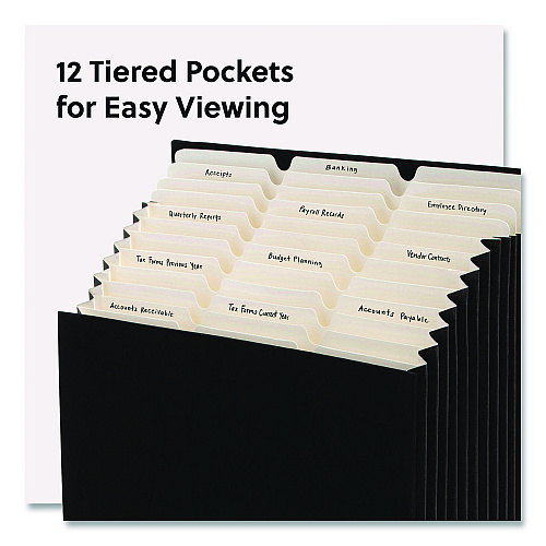 Smead Stadium File, 10.5" Expansion, 12 Sections, 1/3-Cut Tabs, Letter Size, Charcoal (70227)