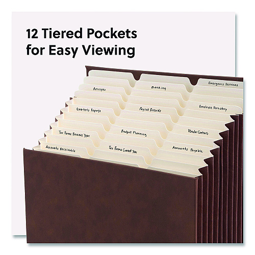 Smead Stadium File, 10.5" Expansion, 12 Sections, 1/3-Cut Tabs, Letter Size, Saddle (70228)