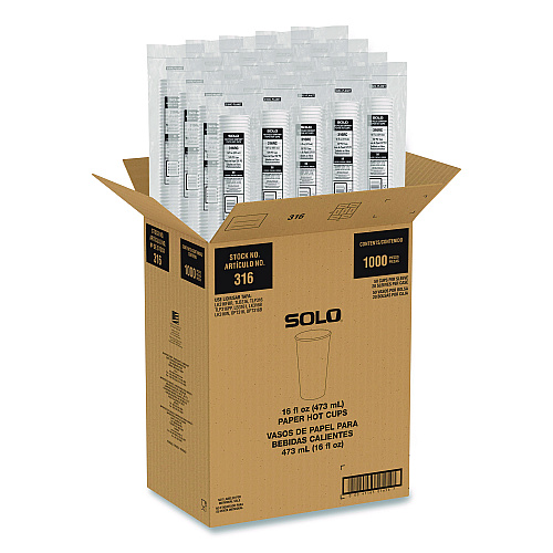 SOLO Recycled Content PCF Paper Hot Cups, ProPlanet Seal, 16 oz, White/Blue, 1,000/Carton (316RCPLANET)