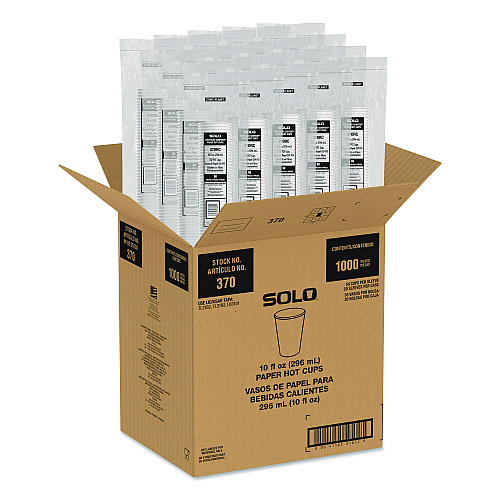 SOLO Recycled Content PCF Paper Hot Cups, ProPlanet Seal, 10 oz, White/Blue, 1,000/Carton (370RCPLANET)