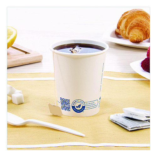 SOLO Recycled Content PCF Paper Hot Cups, ProPlanet Seal, 10 oz, White/Blue, 1,000/Carton (370RCPLANET)