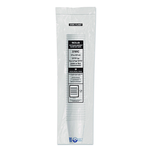 SOLO Recycled Content PCF Paper Hot Cups, ProPlanet Seal, 8 oz, White/Blue, 1,000/Carton (378RCPLANET)