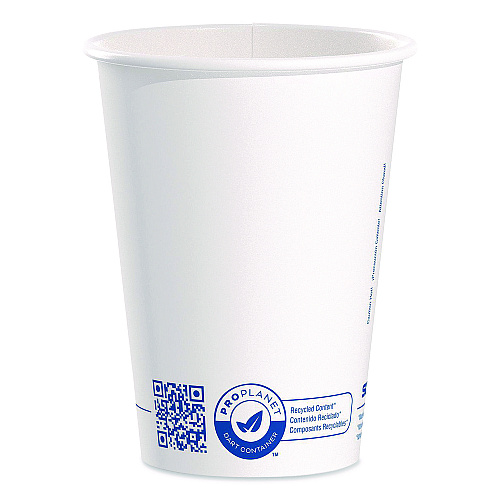 SOLO Recycled Content PCF Paper Hot Cups, ProPlanet Seal, 12 oz, White/Blue, 1,000/Carton (412RCNPLANET)
