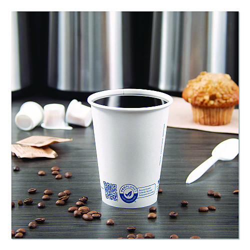 SOLO Recycled Content PCF Paper Hot Cups, ProPlanet Seal, 12 oz, White/Blue, 1,000/Carton (412RCNPLANET)