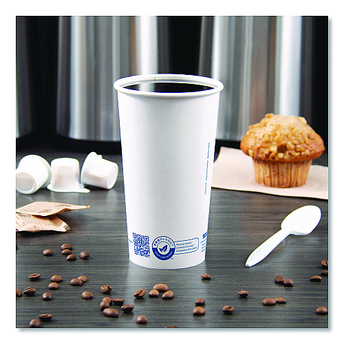 SOLO Recycled Content PCF Paper Hot Cups, ProPlanet Seal, 20 oz, White/Blue, 600/Carton (420RCPLANET)